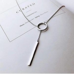 Sterling Silver Bar & Circle Long Pendant Necklace
